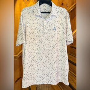 Rhoback DOG PRINT Mens Large White Blue Polyester Polo Shirt